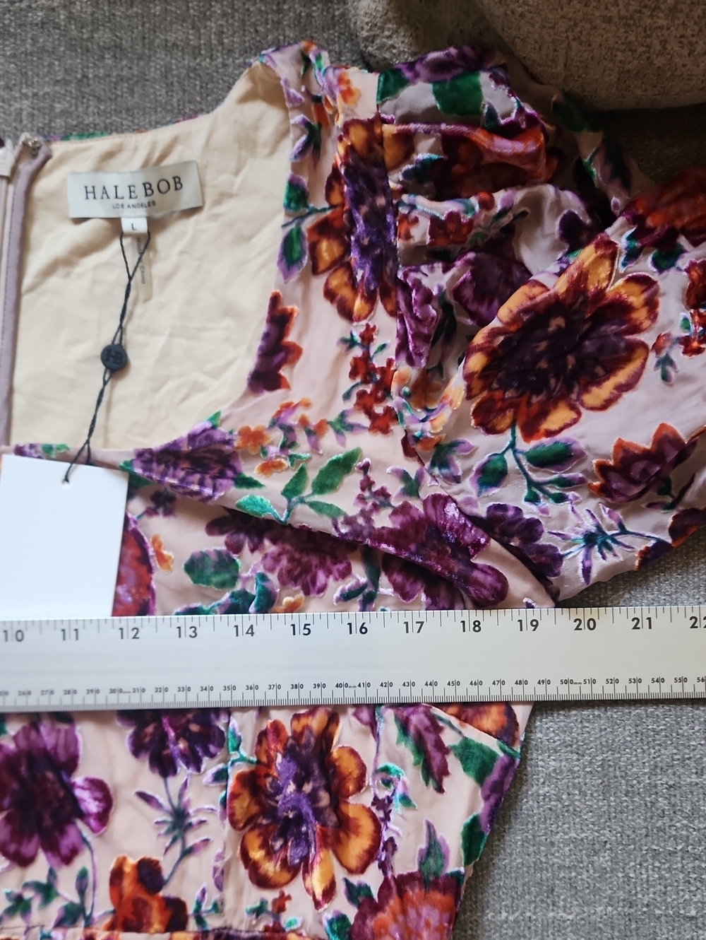 Hale Bob NWT Velvet Burnout Floral Mini Dress Pink Boho Romantic Size L - Picture 8 of 13